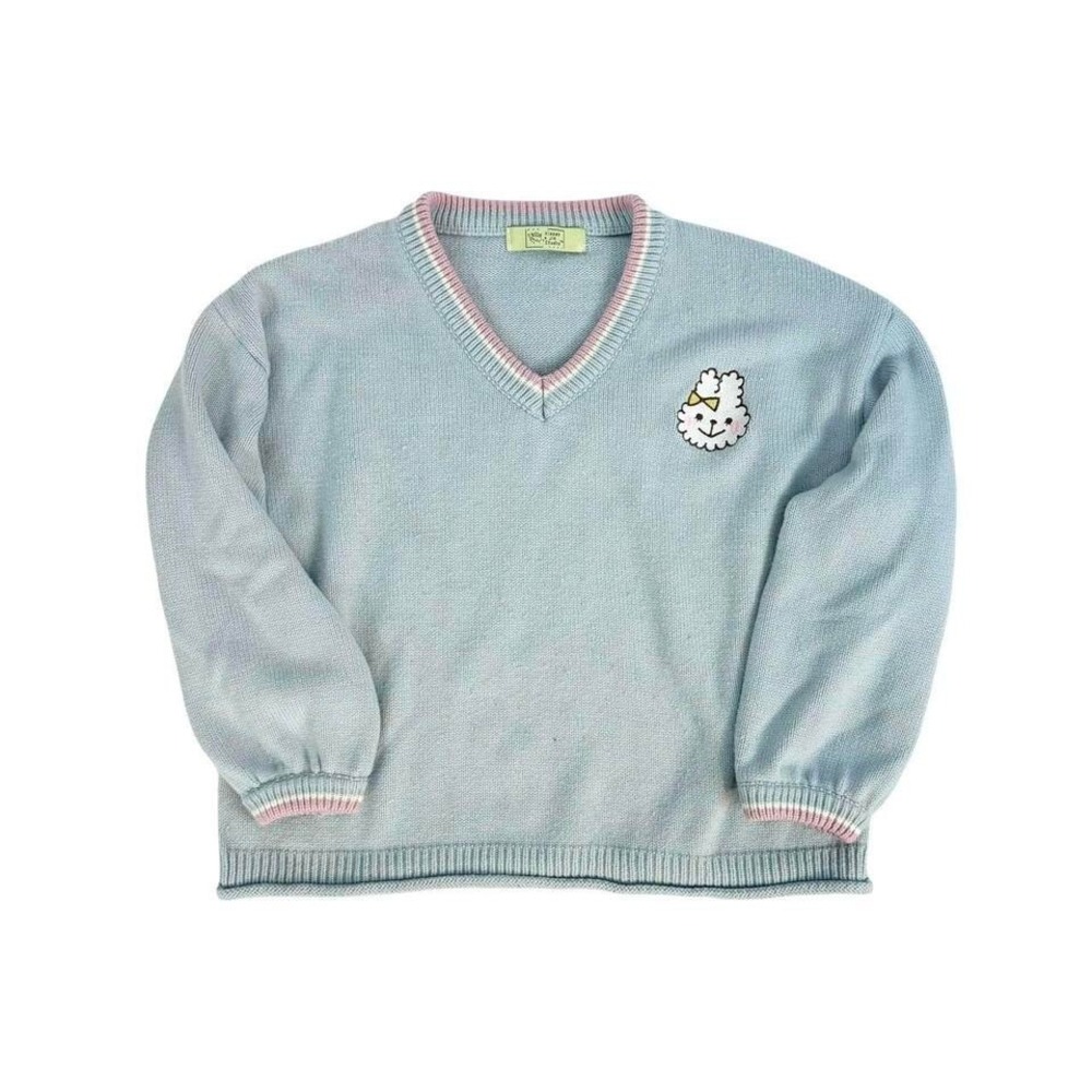 vintage bunny sweater pastel blue pink white kawaii patch xiasen jia studio cute